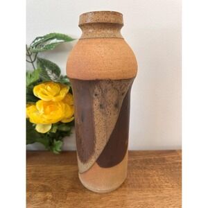 Vintage Studio Pottery Vase Abstract Drip Glaze‎ Earth Tones Mid-Century Modern